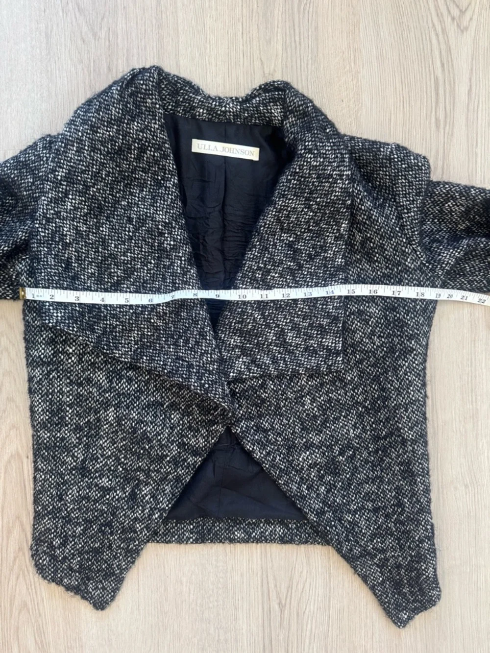 Ulla Johnson Black White Alpalca Tweed Boucle Open-Front Cropped Jacket Small